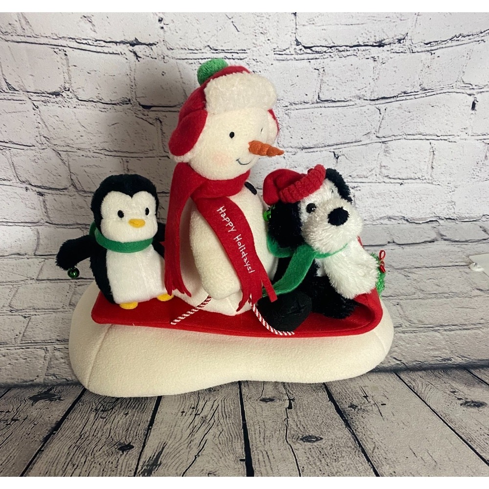 Hallmark Jingle Pals Snow What Fun Sledder Penguin Dog Snowman Animated‎